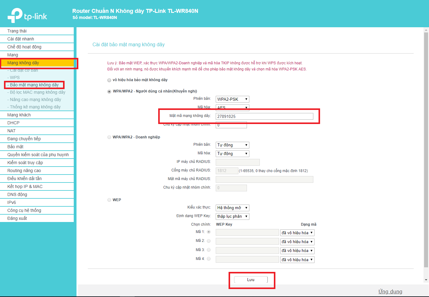Cách đổi mật khẩu Bộ phát WIFI TP-link TL-WR840N